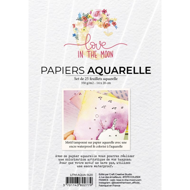 Set de 25 papiers aquarelle 300g Love In The Moon