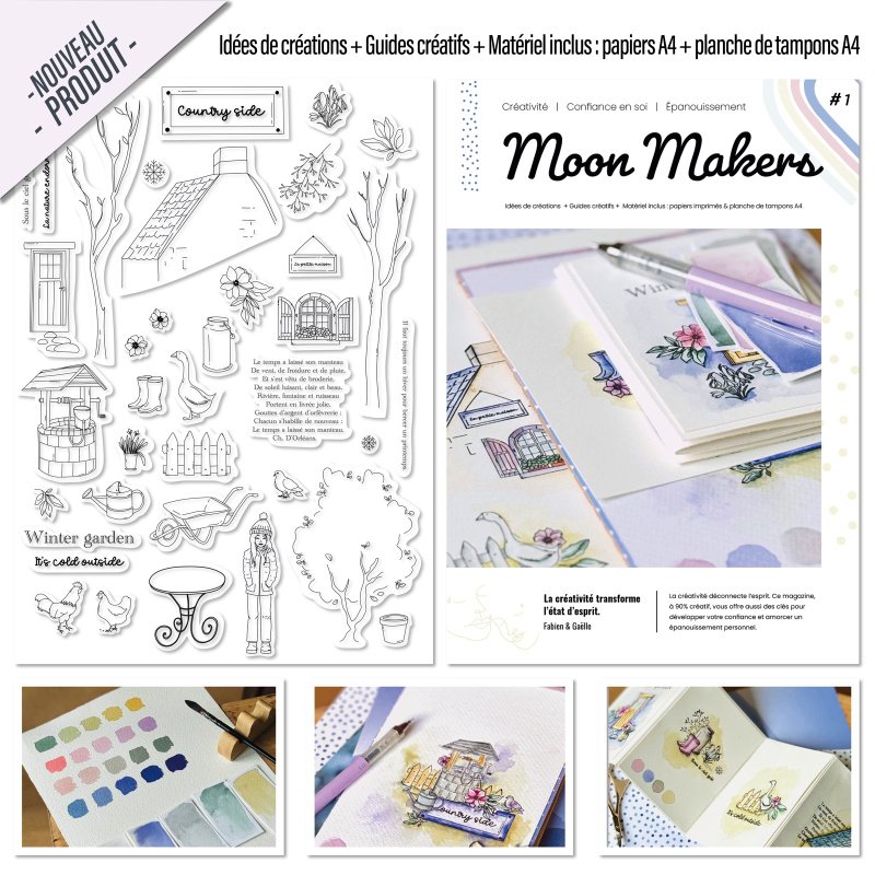 Idées de créations + Guides créatifs + Matériel inclus : papiers A4 + planche de tampons A4