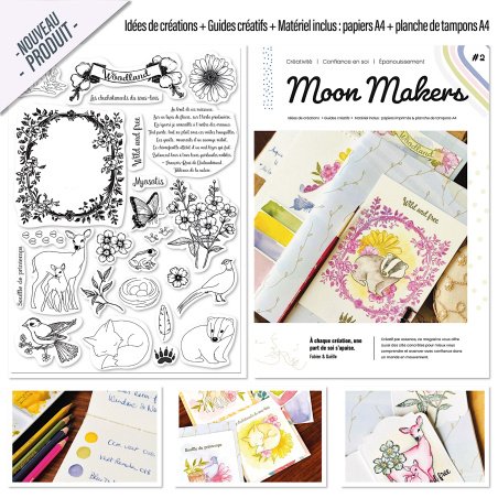 Idées de créations + Guides créatifs + Matériel inclus : papiers A4 + planche de tampons A4
