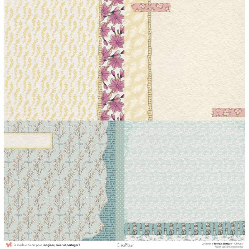 Set papiers Bonheur Partagé - 6 papiers 30,5x31,5 cm + 6 papiers 12x30,5cm