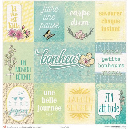 Set papiers Bonheur Partagé - 6 papiers 30,5x31,5 cm + 6 papiers 12x30,5cm