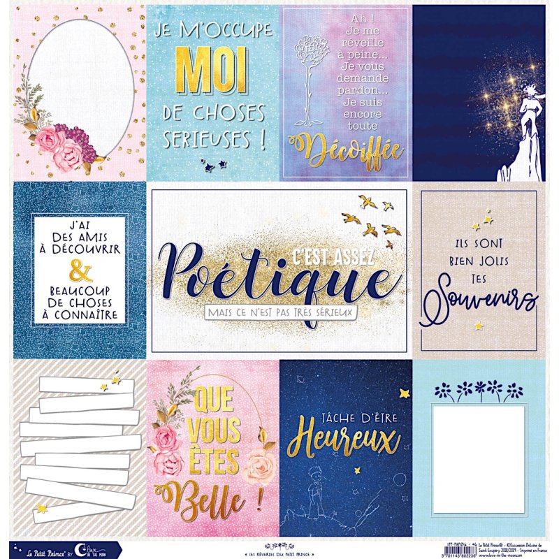 Set de 12 papiers Les rêveries du Petit Prince 250 g/m2 - 30,5x30,5 cm