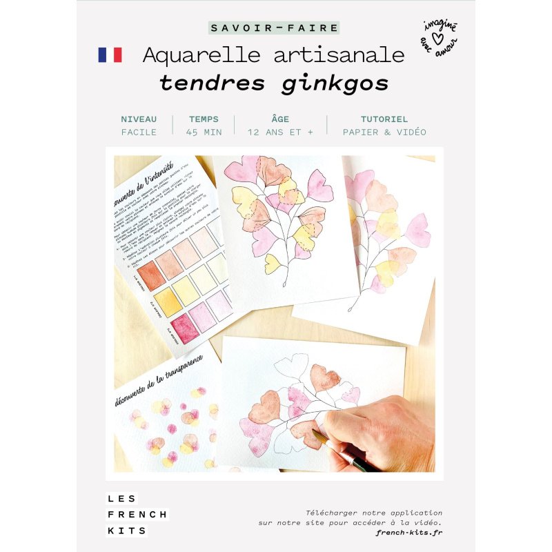 Kit Aquarelle Artisanale "Tendres Ginkgos"