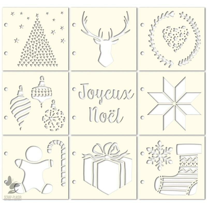 Lots de 9 pochoirs Noël - 10 cm