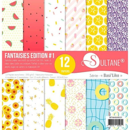 Set de 12 papeles para scrapbooking de verano - 250g/m2