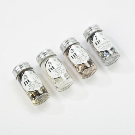 Confettis Or hexagones, Blanc glacier ronds, Or rose carrés, Etoiles miroirs