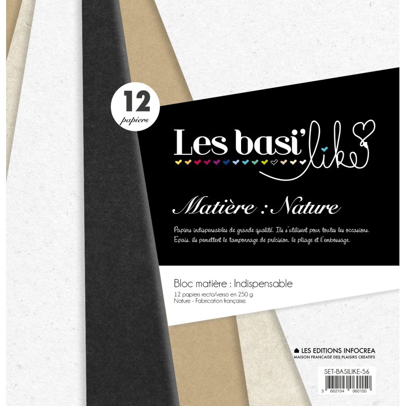 Set de 12 papiers Sultane Authentik Nature - 4 couleurs (Blanc / Sable / Chocolat / Noir)