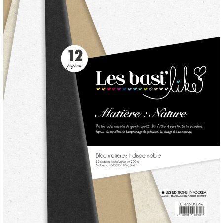 Set de 12 papiers Sultane Authentik Nature - 4 couleurs (Blanc / Sable / Chocolat / Noir)