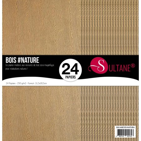 Bloc de 24 Papiers couleur nature avec texture bois