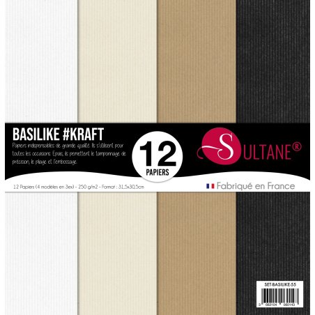 Juego de 12 papeles Sultane Authentik Nature - 4 colores (Blanco / Arena / Chocolate / Negro)